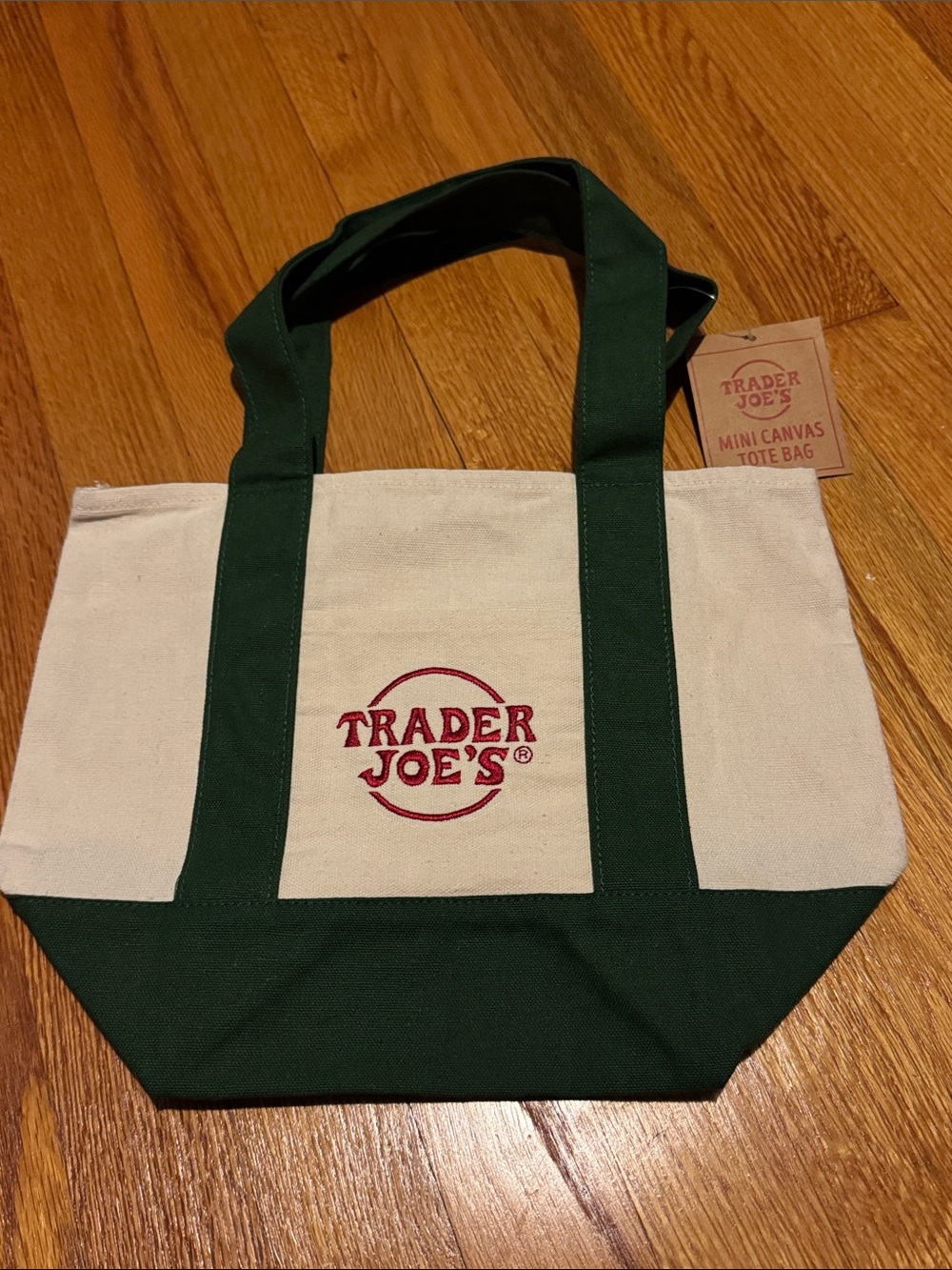 TRADER JOE’S Cream and Dark Green Mini Canvas Tote Bag